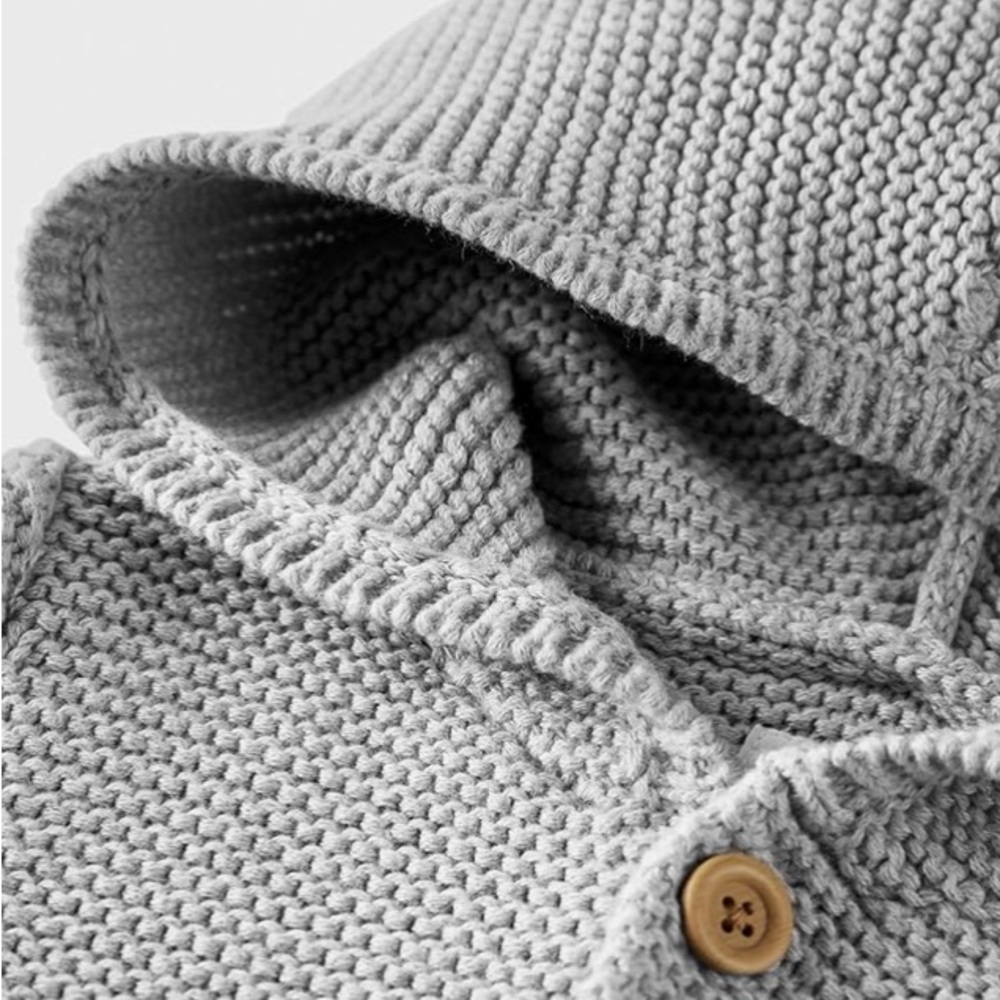 EUC Little Planet by Carter's Baby Organic Signature Stitch Cardigan Grey 9M - Picture 2 of 11